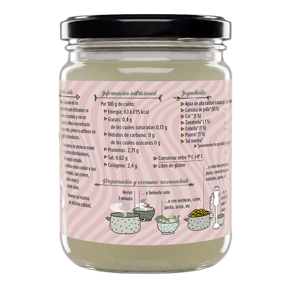 BROU D'OSSOS ECOLÒGICS DE POLLASTRE I DE PASTURA EN POT DE VIDRE – FRESC I SENSE PASTEURITZAR - 400 ML - Imatge 2